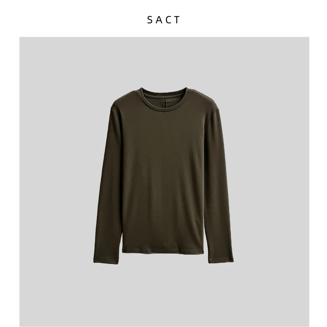 秋冬爆款纯色后破缝圆领长袖T恤女士百搭显瘦高级舒适长袖-DB1088