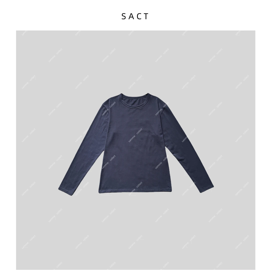 春夏爆款强捻棉蓝色圆领时尚长袖女百搭显瘦休闲长袖t恤-DB1327