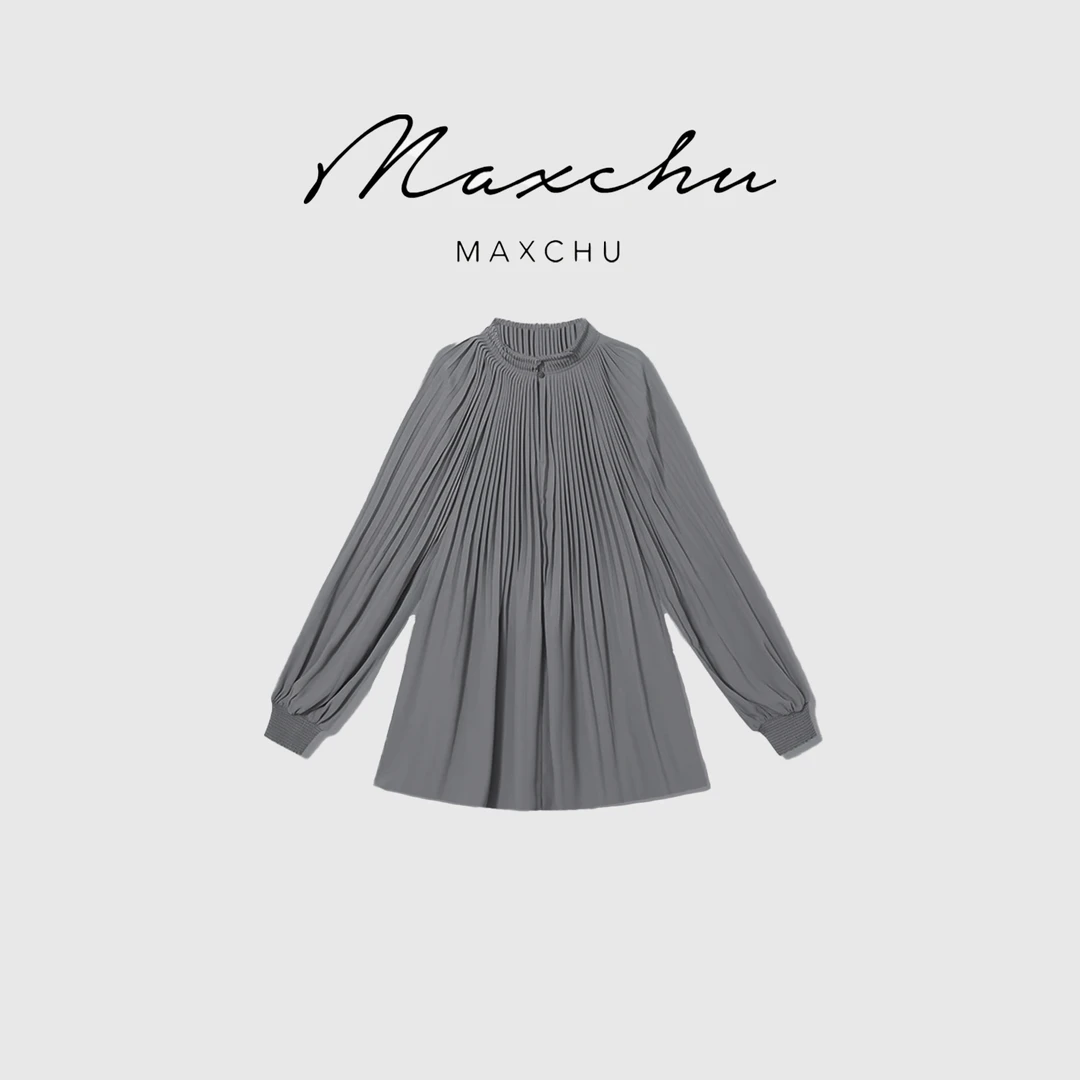 MAXCHU｜【2025春夏】克洛伊风百褶显瘦气质宽松泡泡长袖衬衫上衣