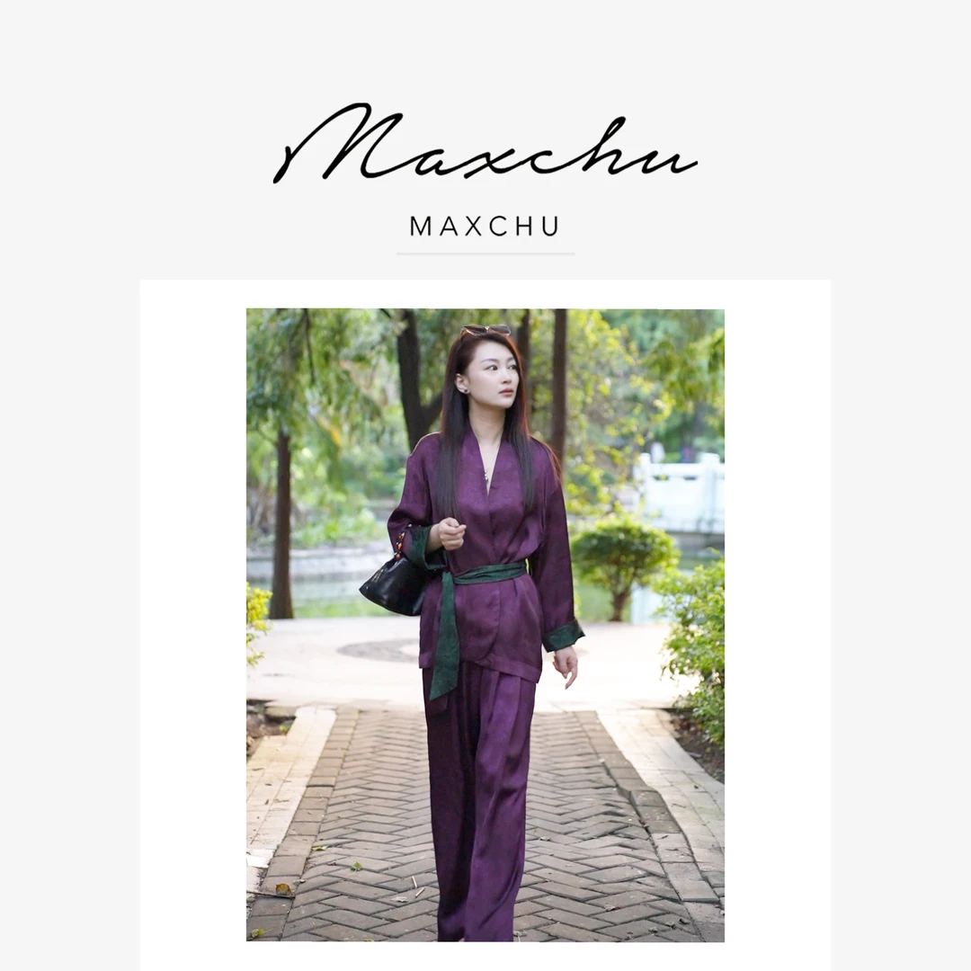MAXCHU｜【2025春夏】新中式印花紫色轻奢套装女