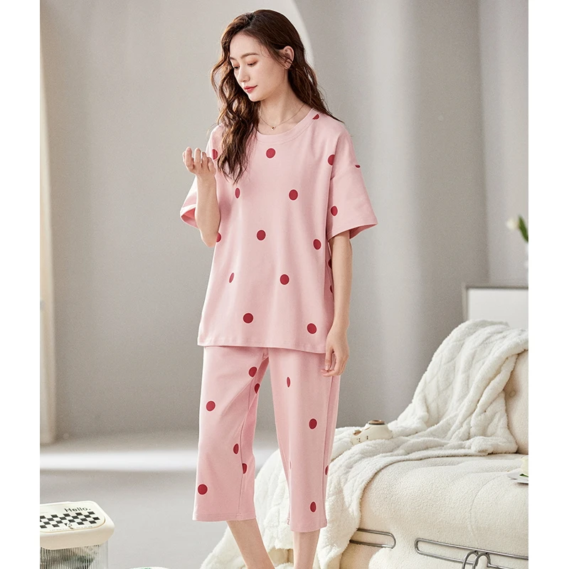 睡衣简约短袖七分裤两件套套装可外穿家居服3808H