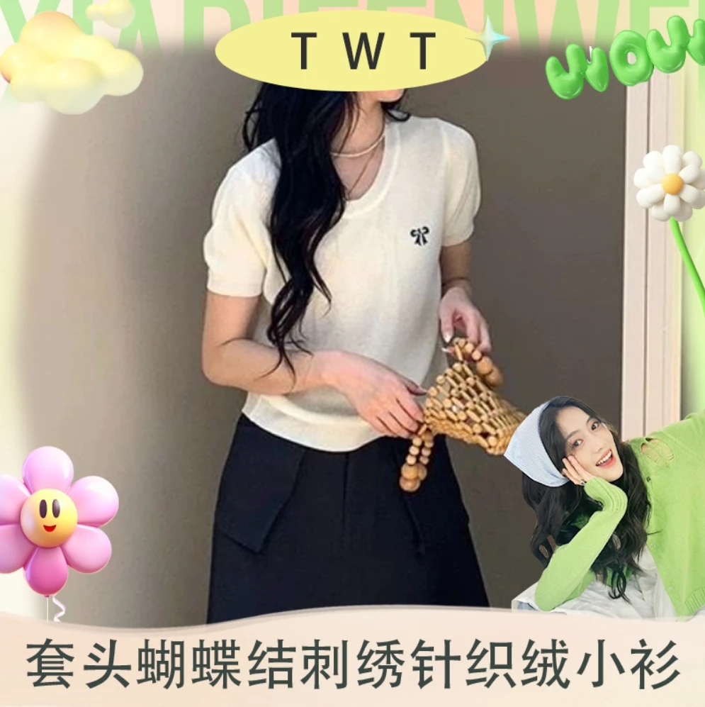 【梓薇推荐】TWT套头蝴蝶结刺绣针织衫女BL08S-7266