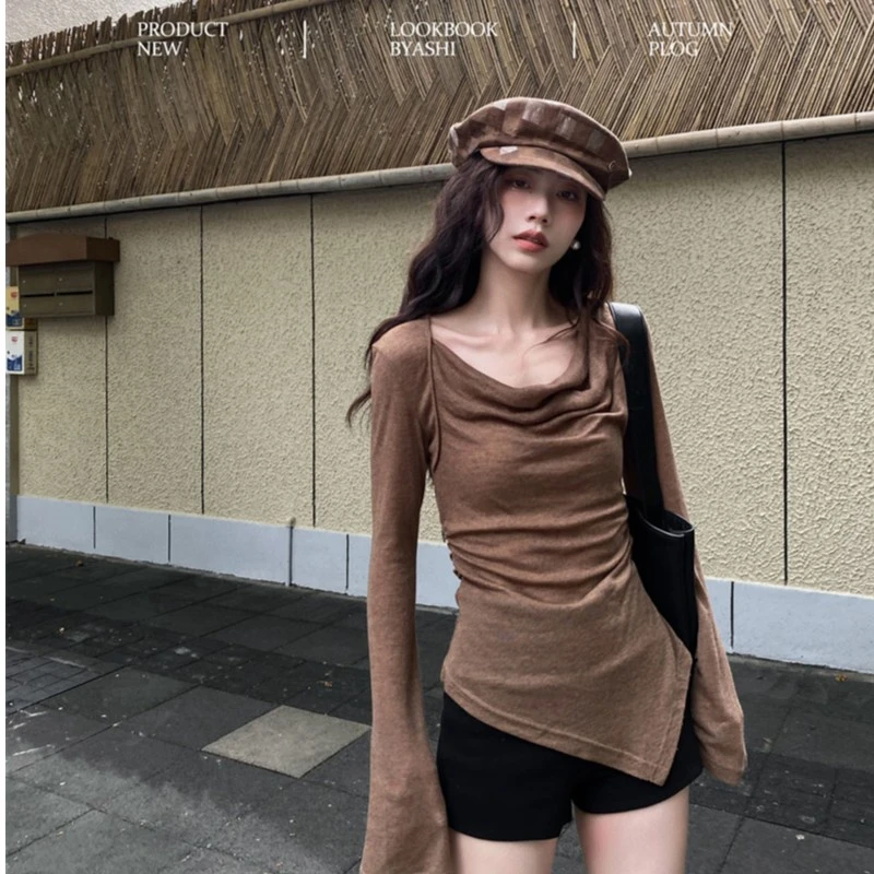 2025秋季新款设计感小众一字肩薄款打底衫T恤女遮肉显瘦防晒长袖