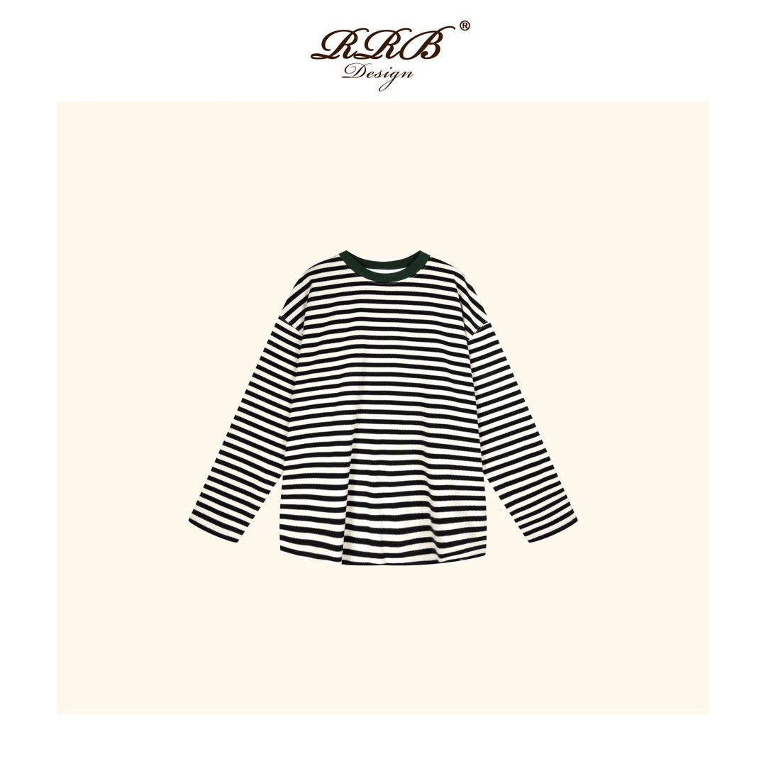 RRB Design「率性松弛」100%棉松弛经典撞色百搭条纹长袖T恤
