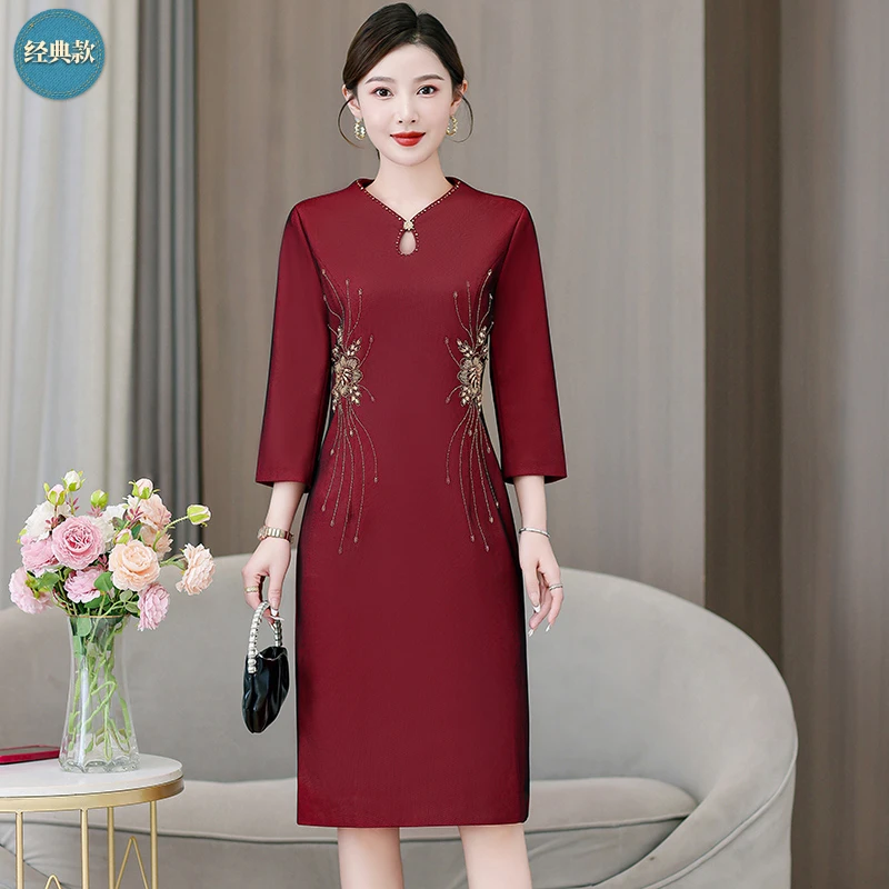 上档次洋气喜婆婆装连衣裙妈妈婚宴礼服高贵高档气质奢华显瘦长裙