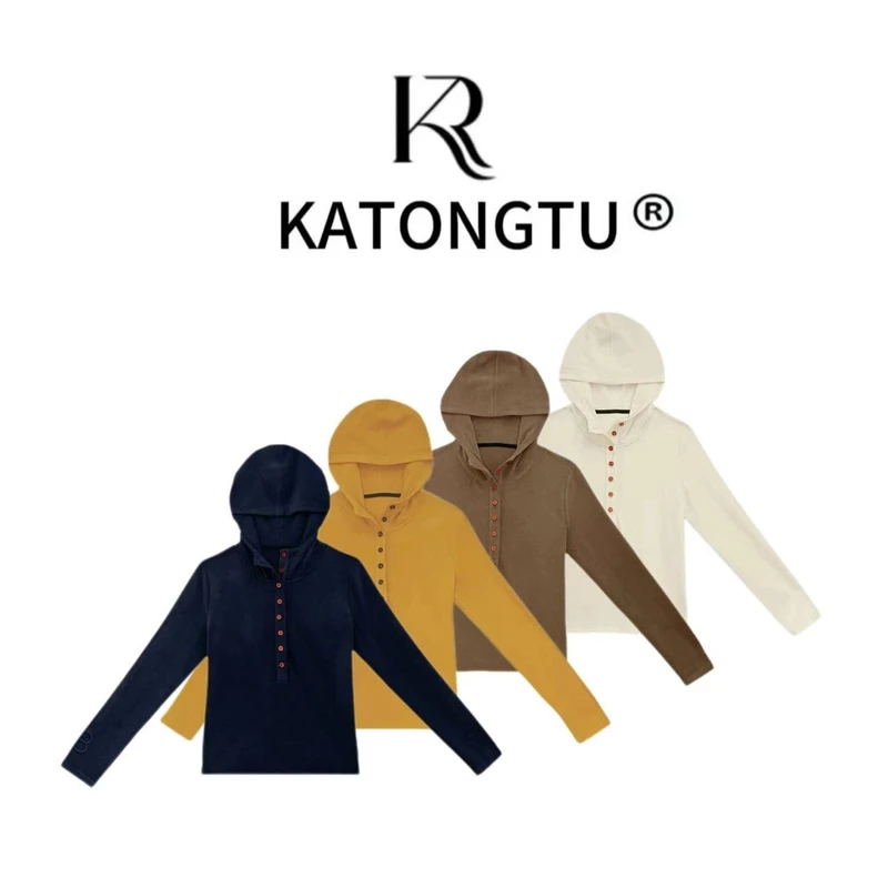 katongtu/卡通兔【八粒扣】秋冬简约磨毛内搭长袖连帽T恤   YN24297