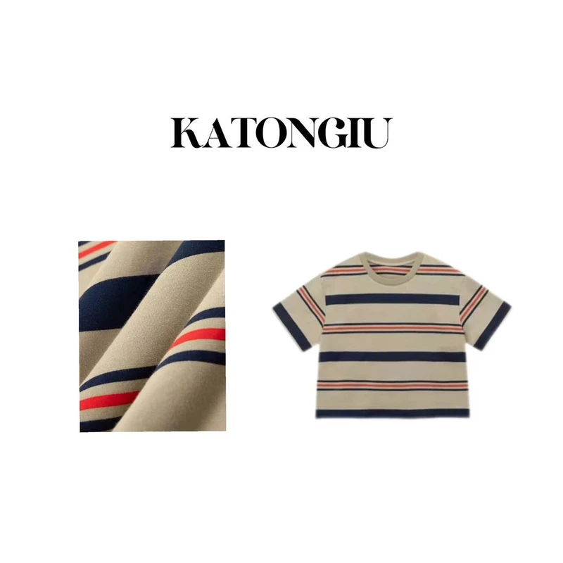 KATONGTU【法西兰】夏季设计感条纹圆领时尚短袖T恤    YN1-52