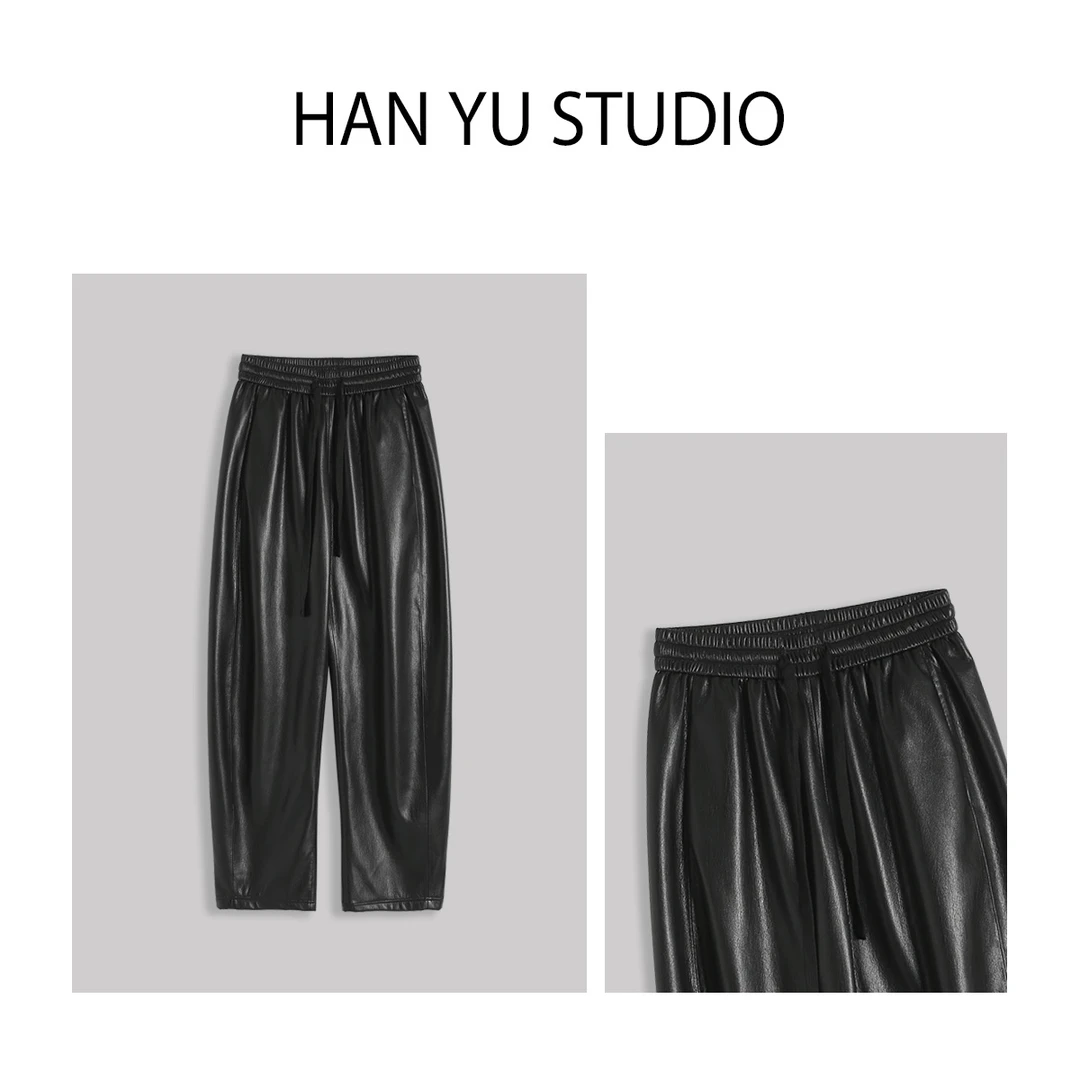 HAN YU  抽绳蛋白皮弯刀拖地长裤  2308A1142