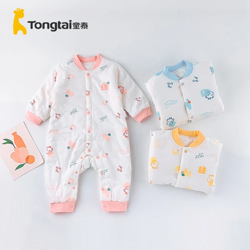 Tongtai/童泰秋冬男女宝3-18月夹棉闭裆保暖长袖连体哈衣41D2706