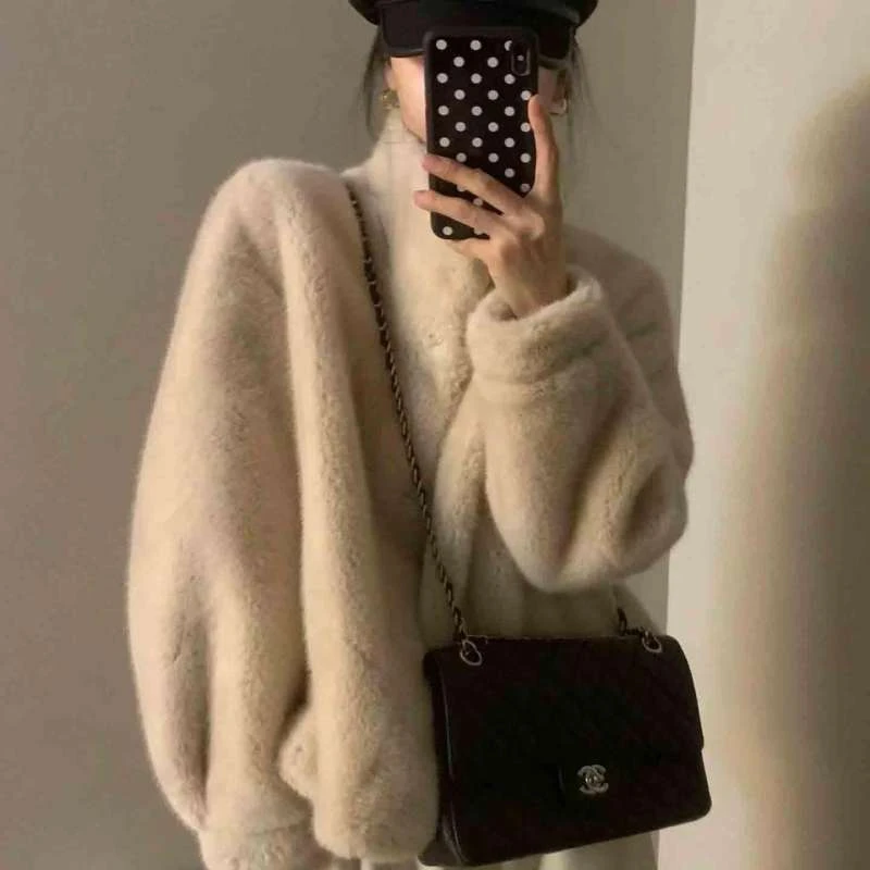 2024新款仿水貂立领皮毛一体短款冬小个子高级环保皮草毛毛外套