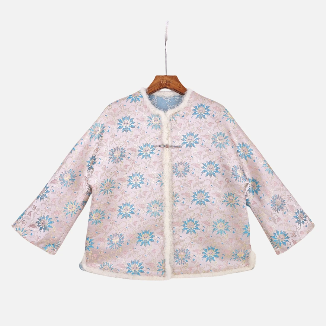 【莹朵】桑蚕丝宋锦中国风气质复古休闲时尚长袖棉衣女56023