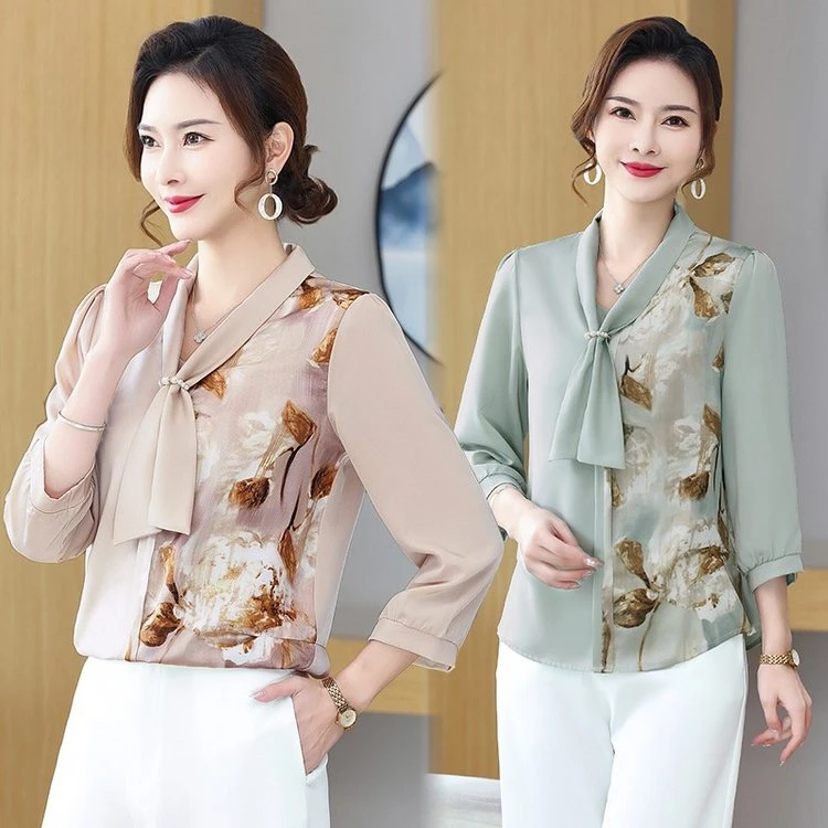 夏季新款中老年女装气质显瘦中年妈妈装洋气时尚印花套头小衫