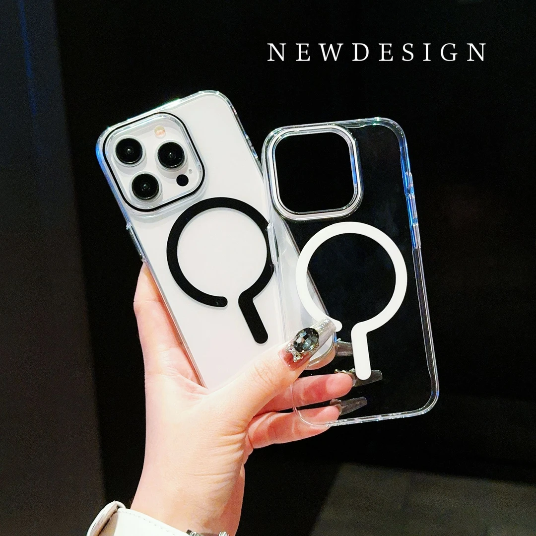 适用苹果16promax高透磁吸问号手机壳iPhone15pro透明防摔保护套