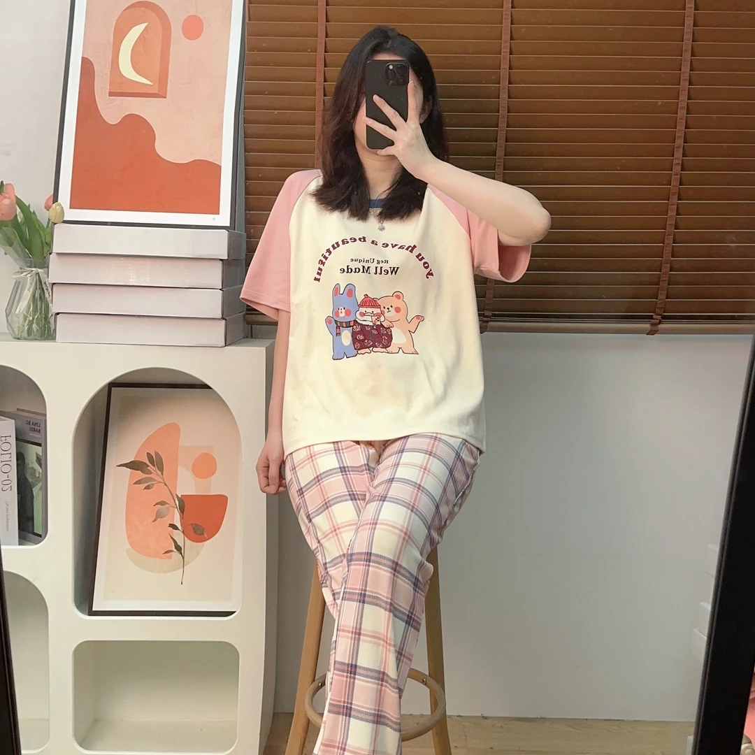 2024年新款少女女夏季薄款短袖长裤可爱甜美风学生夏天家居服套装