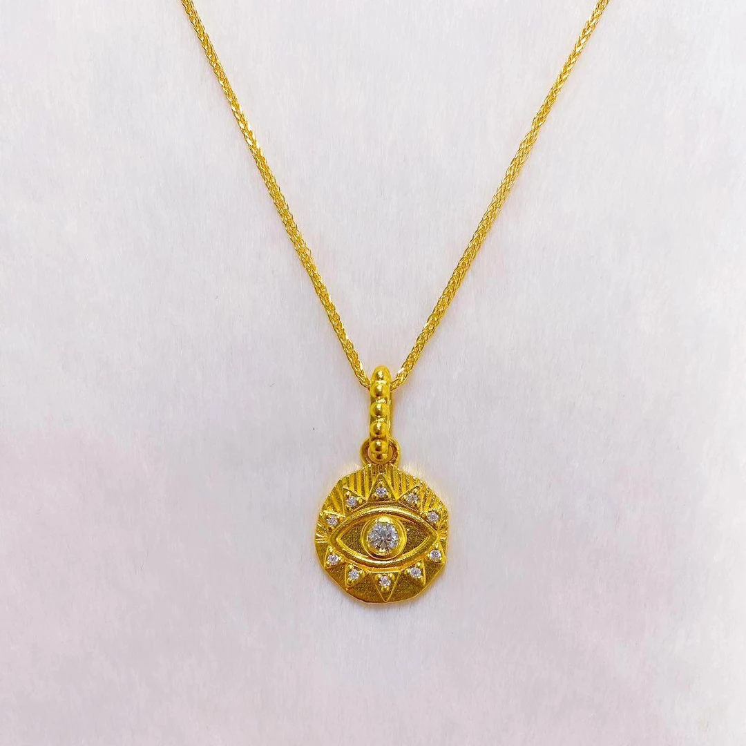 【大金匠】足金999 古法工艺 镶嵌莫桑恶魔之眼吊坠 灵动中古百搭