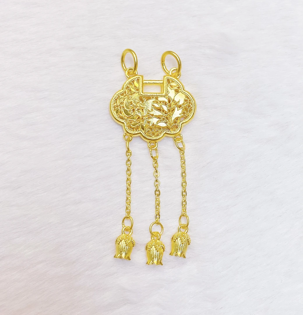 足金999 古法工艺 铃兰花枝锁吊坠（不含链）