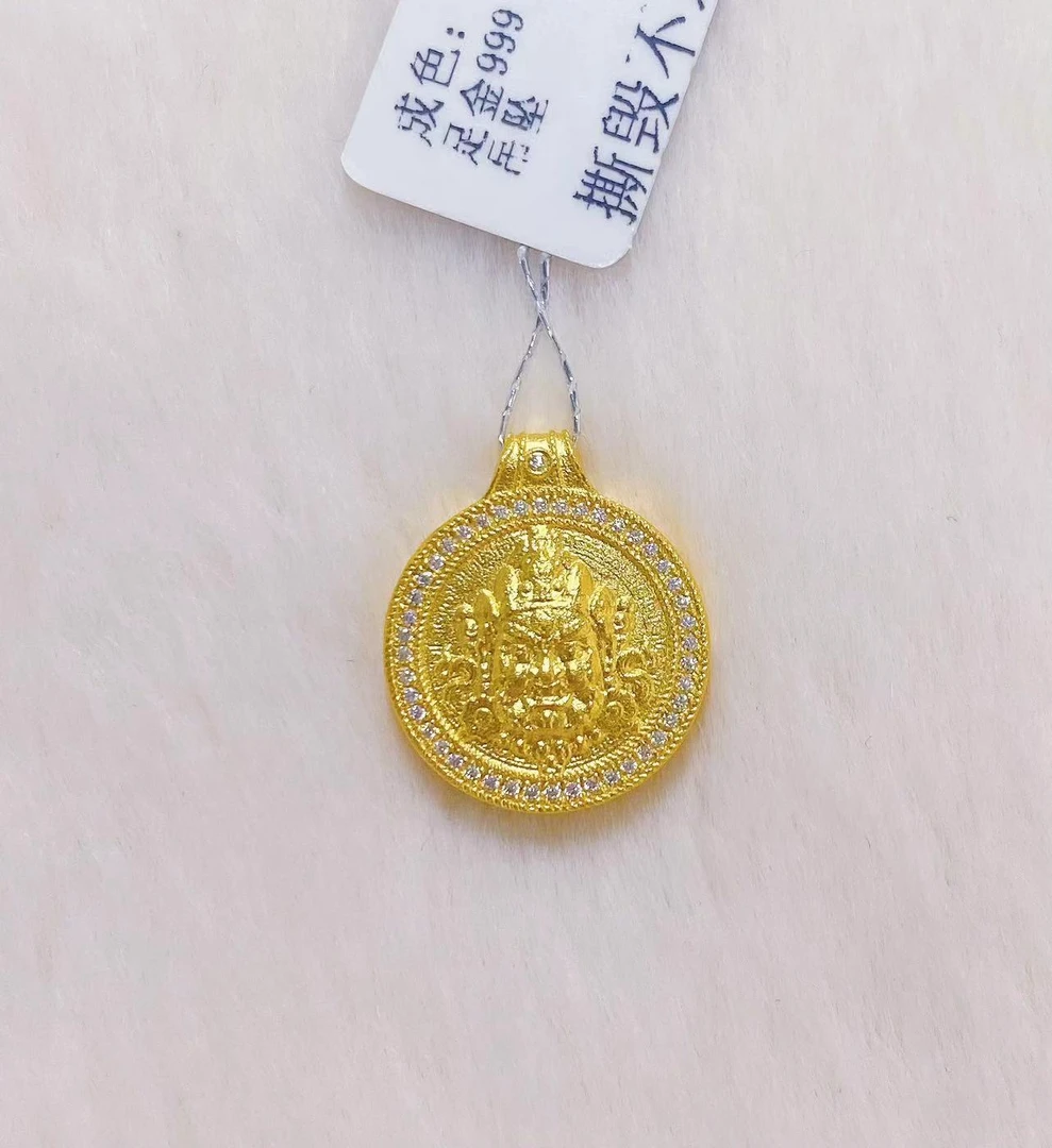 【大金匠】足金999 古法工艺 镶嵌莫桑黄财神吊坠 （不含链）