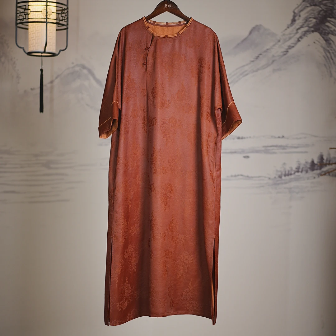 萧娘【花颜】红云纱宽松连衣裙新中式中国风复古桑蚕丝中长款831