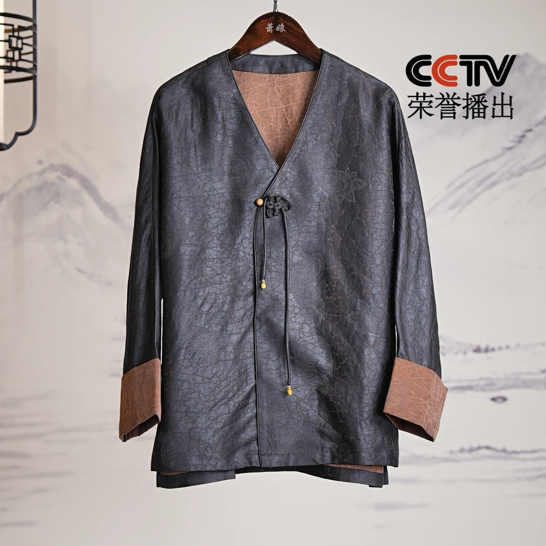 萧娘【清荨】提花电力纺龟上衣女新中式宽松复古桑蚕丝中国风1224