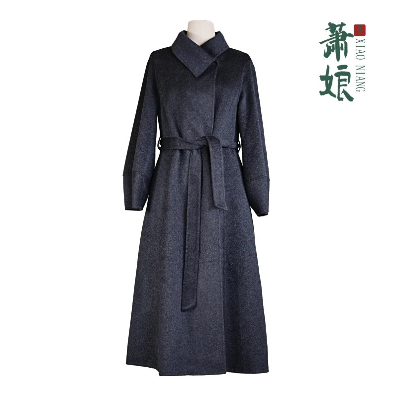 萧娘【楚楚】大衣女中长款外披收腰秋冬款系带毛呢外套2235