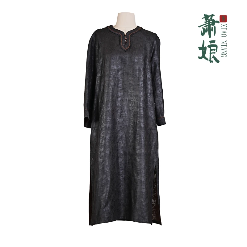 萧娘【重楼】莨纱香云纱桑蚕丝连衣裙新中式中国风1532