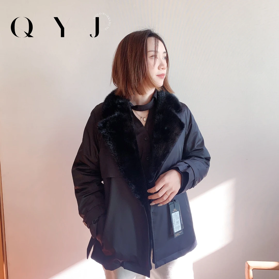 【QYJ皮草派克】西服领派克服内胆可脱卸女款