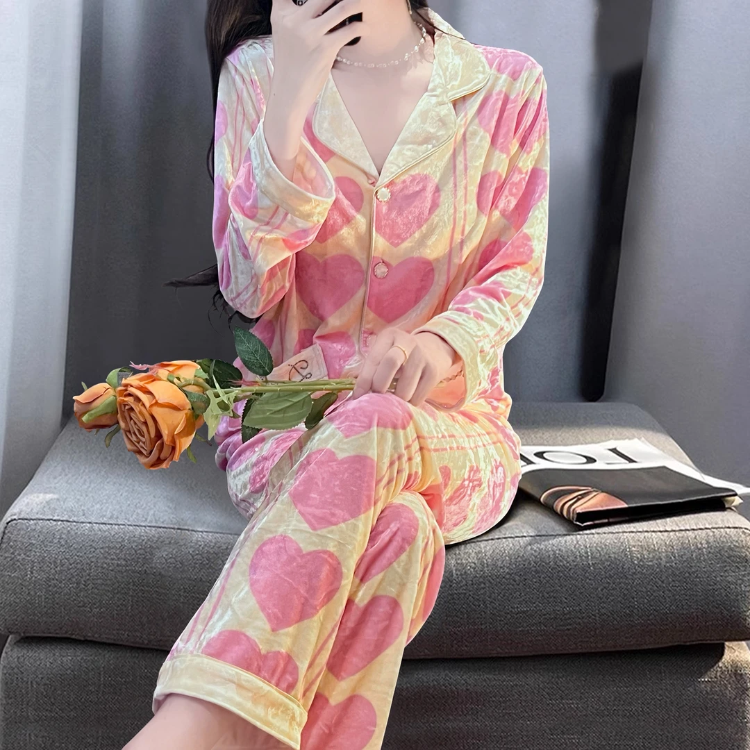 长袖金丝绒睡衣女秋冬季2025新款开衫可外穿大码春韩版家居服套装