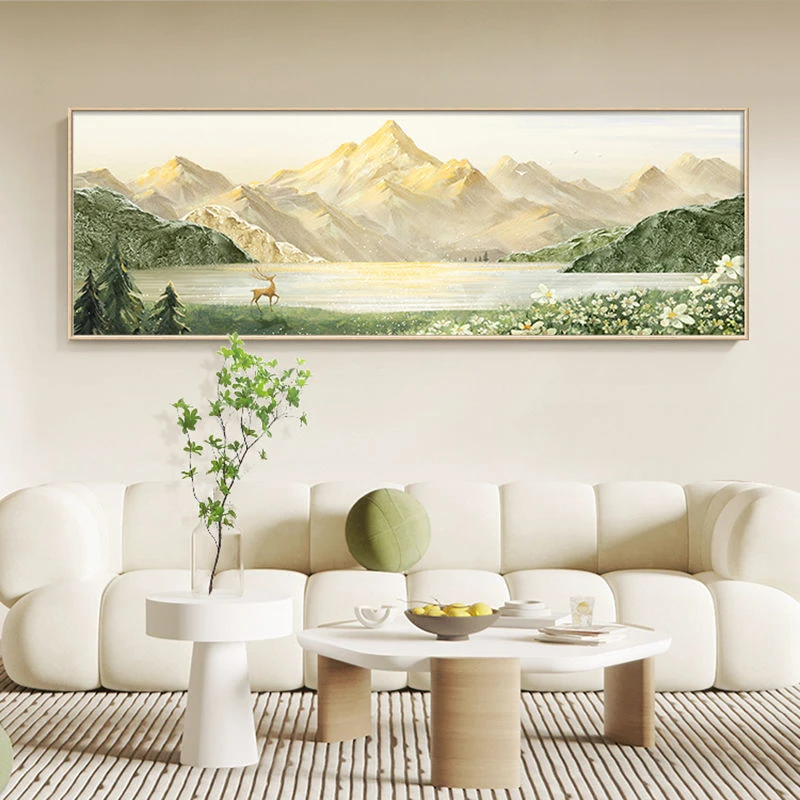 日照金山钻石画2023新款客厅北欧奶油风小清新床头贴钻十字绣带框