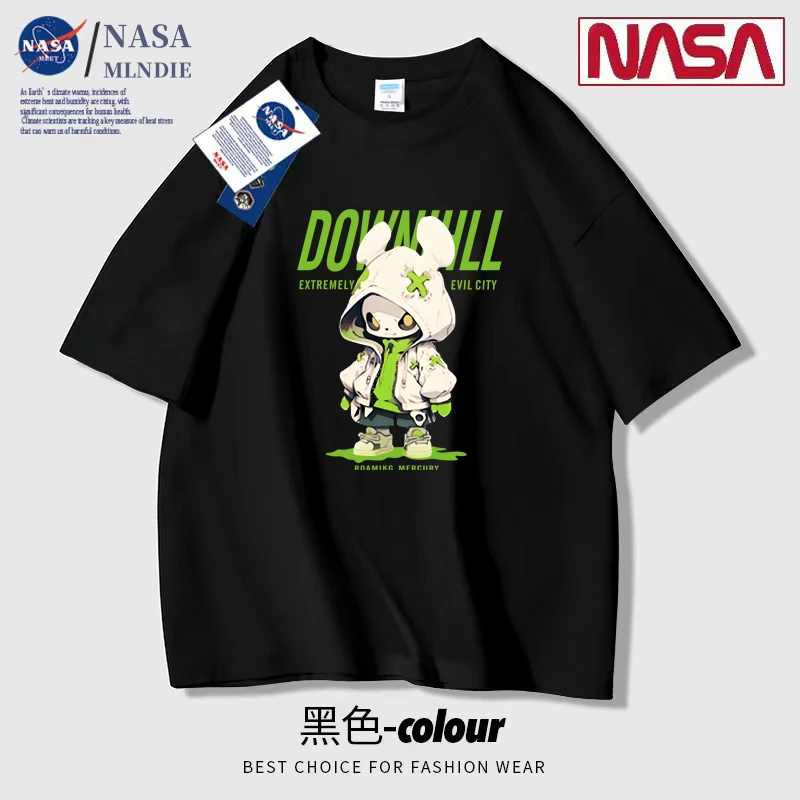 NASA MLNDIE联名款纯棉短袖T恤男女同款圆领日常百搭潮流印花t恤