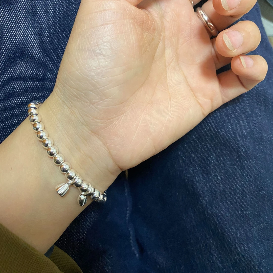 足银手链 亮面珠珠手串足银珠珠弹力百搭两世欢手链简约时尚手串