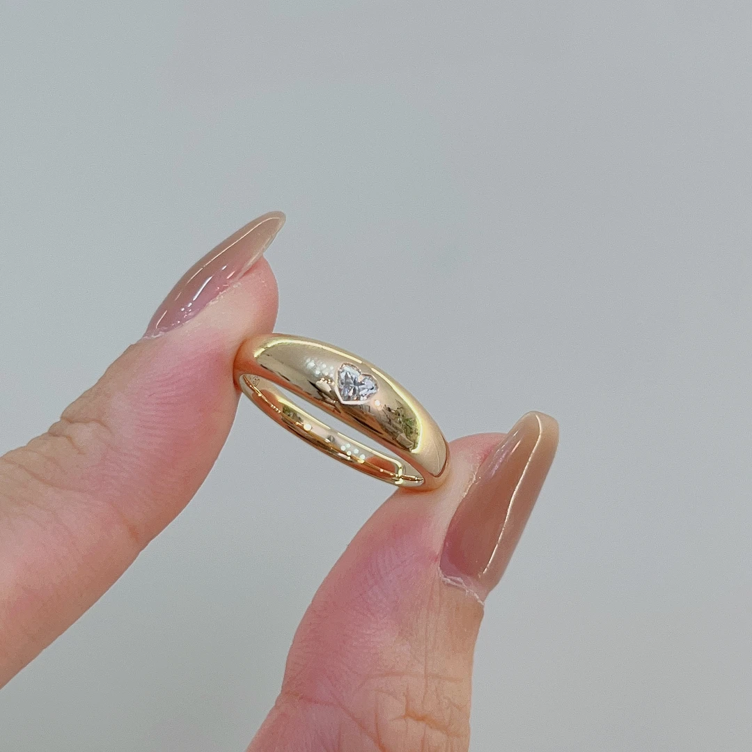 （定制不退）素金爱心钻石奶奶戒 18K金 货重5g左右戒指镶钻光面