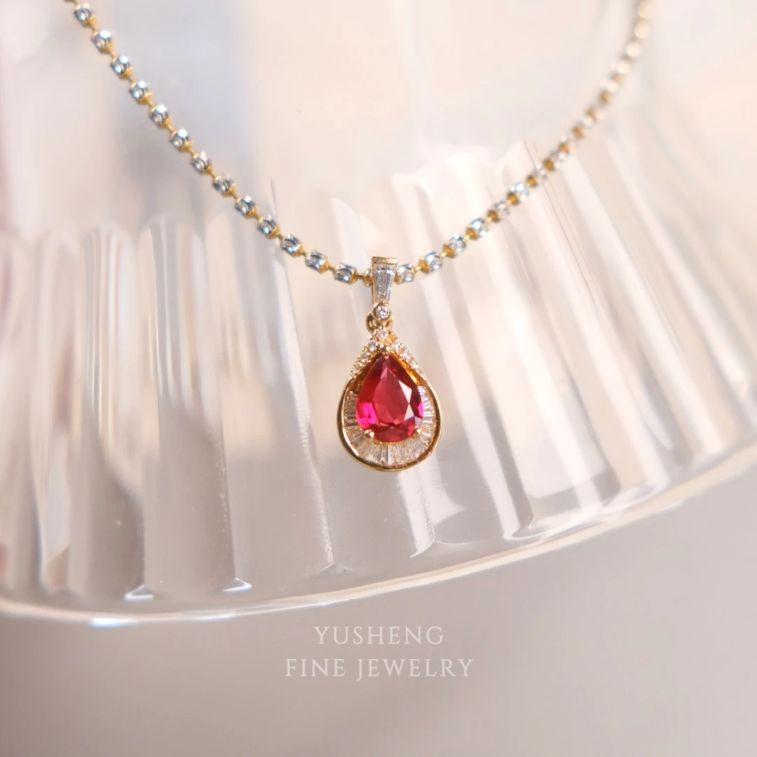 18K金镶嵌天然红宝石吊坠0600 无烧鸽血aigs