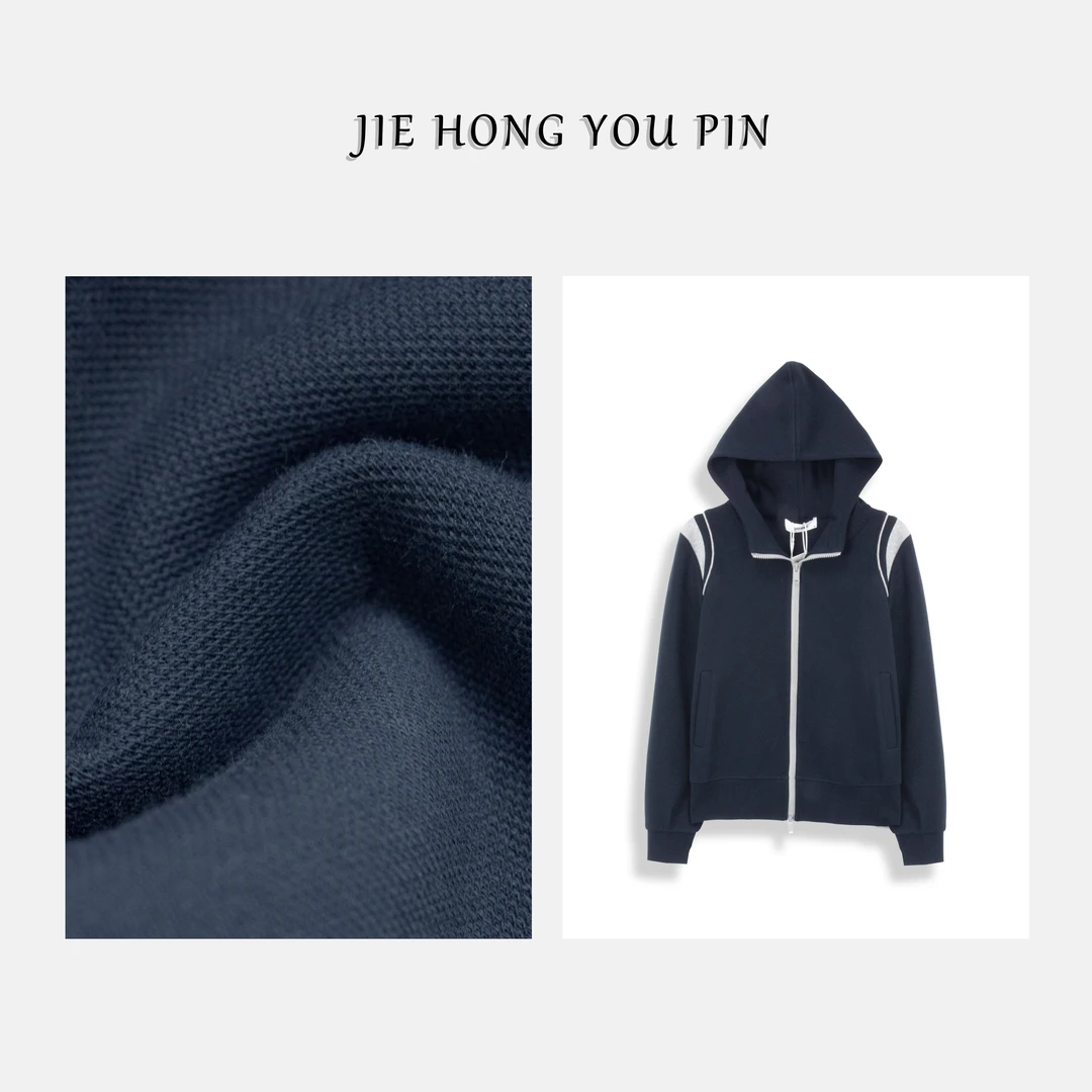 杰虹优品新款连帽拼接外套春款长袖时尚运动服宽松显瘦女休闲6957