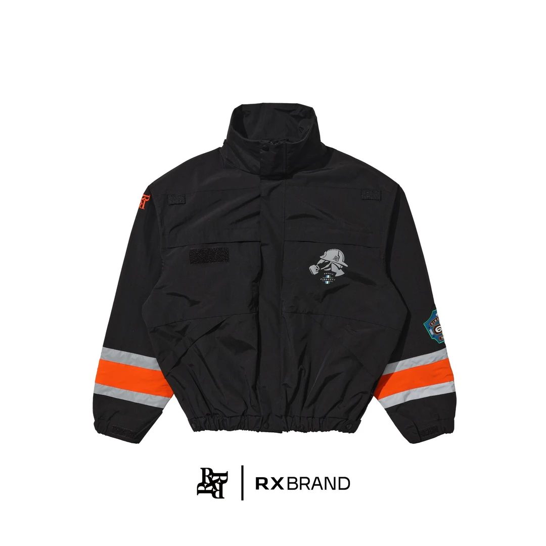 Rx博亚斯黑橙拼接高领廓形夹克-黑色