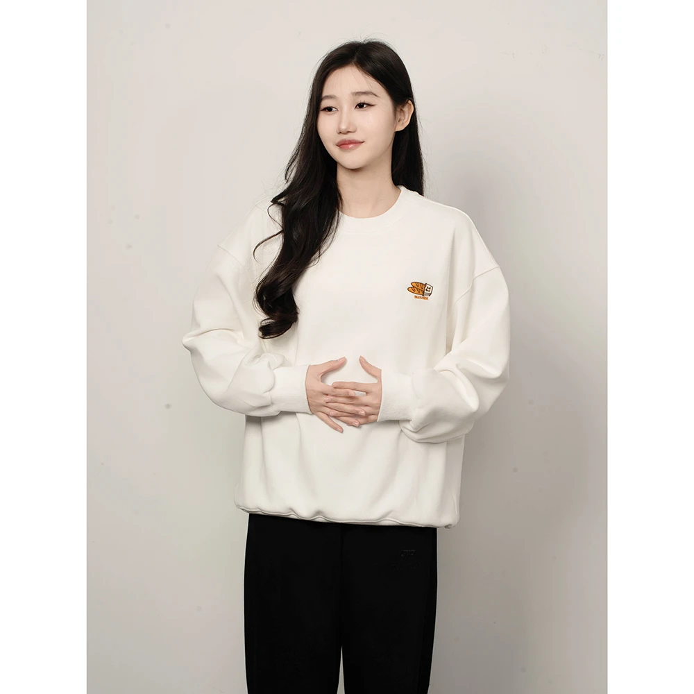 DIDIAOSHEHUA春款日系趣味刺绣微胖休闲百搭圆领情侣中性卫衣