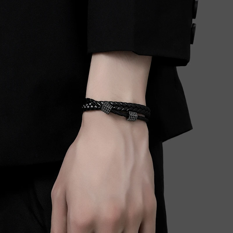 非金属皮质手链 皮革手绳男士男款情侣编织小众简约潮流ins