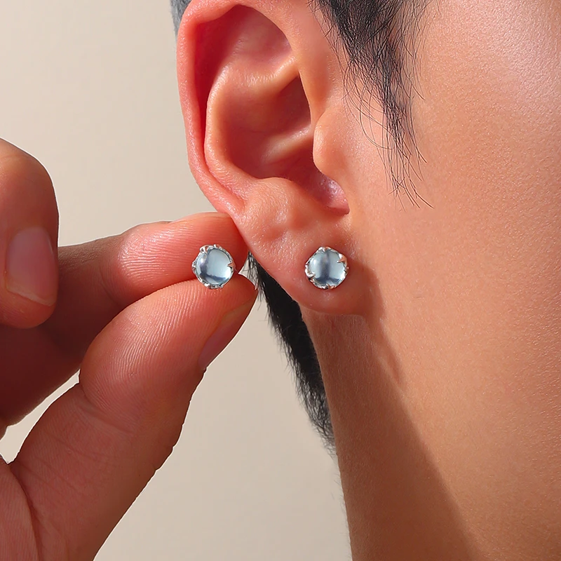 克兰茜 925银耳饰 气质蓝色小众简约精致镶嵌百搭个性经典耳钉