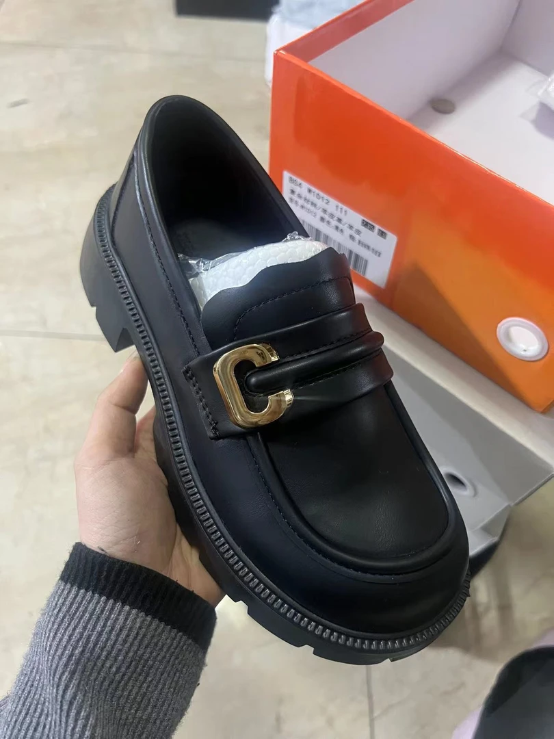 BG4英伦风皮鞋女2023秋款百搭皮带扣厚底粗跟乐福鞋学院风JK单鞋