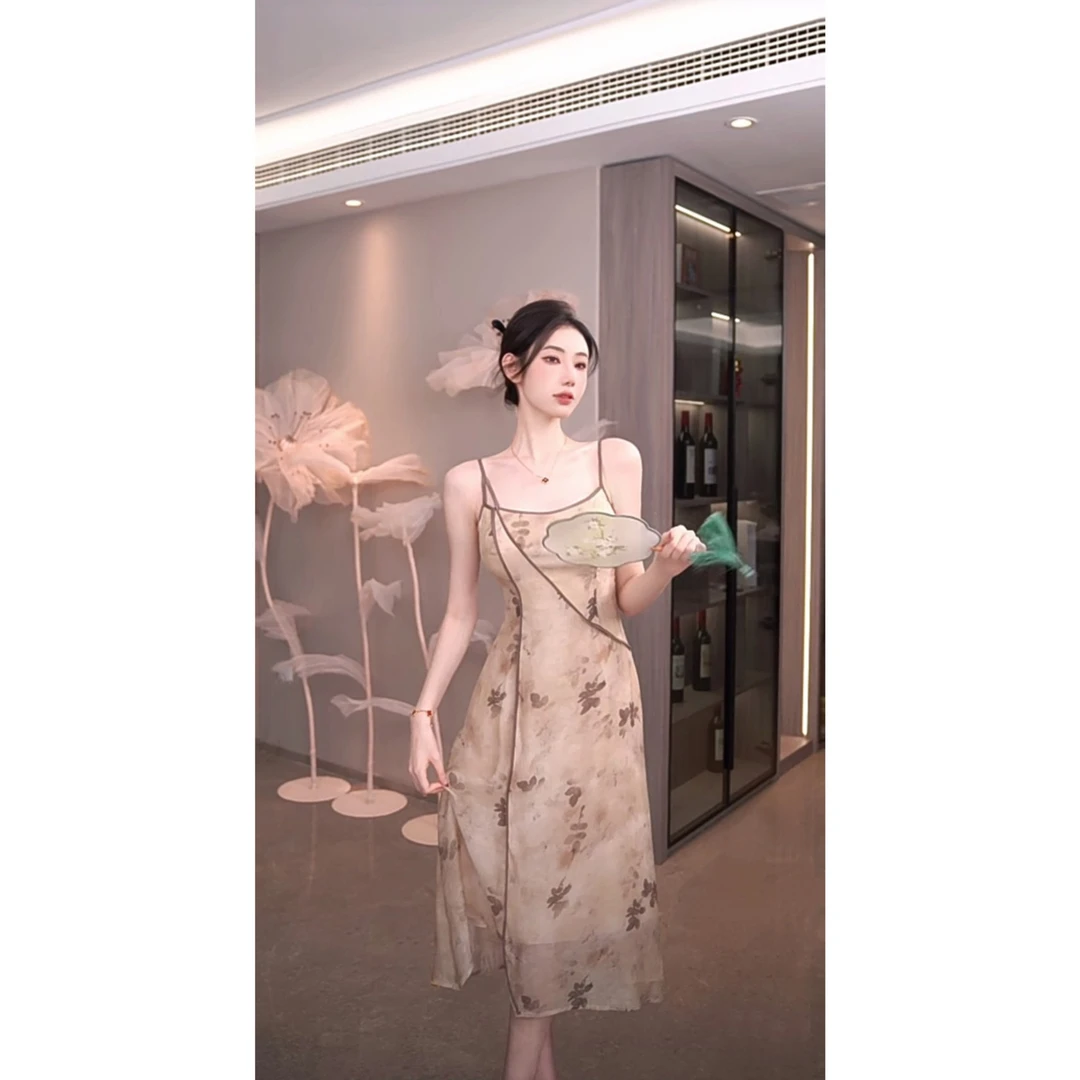 【雅乔定制】菩提 分割植物染印花吊带连衣裙DYQQ-23020048 FL