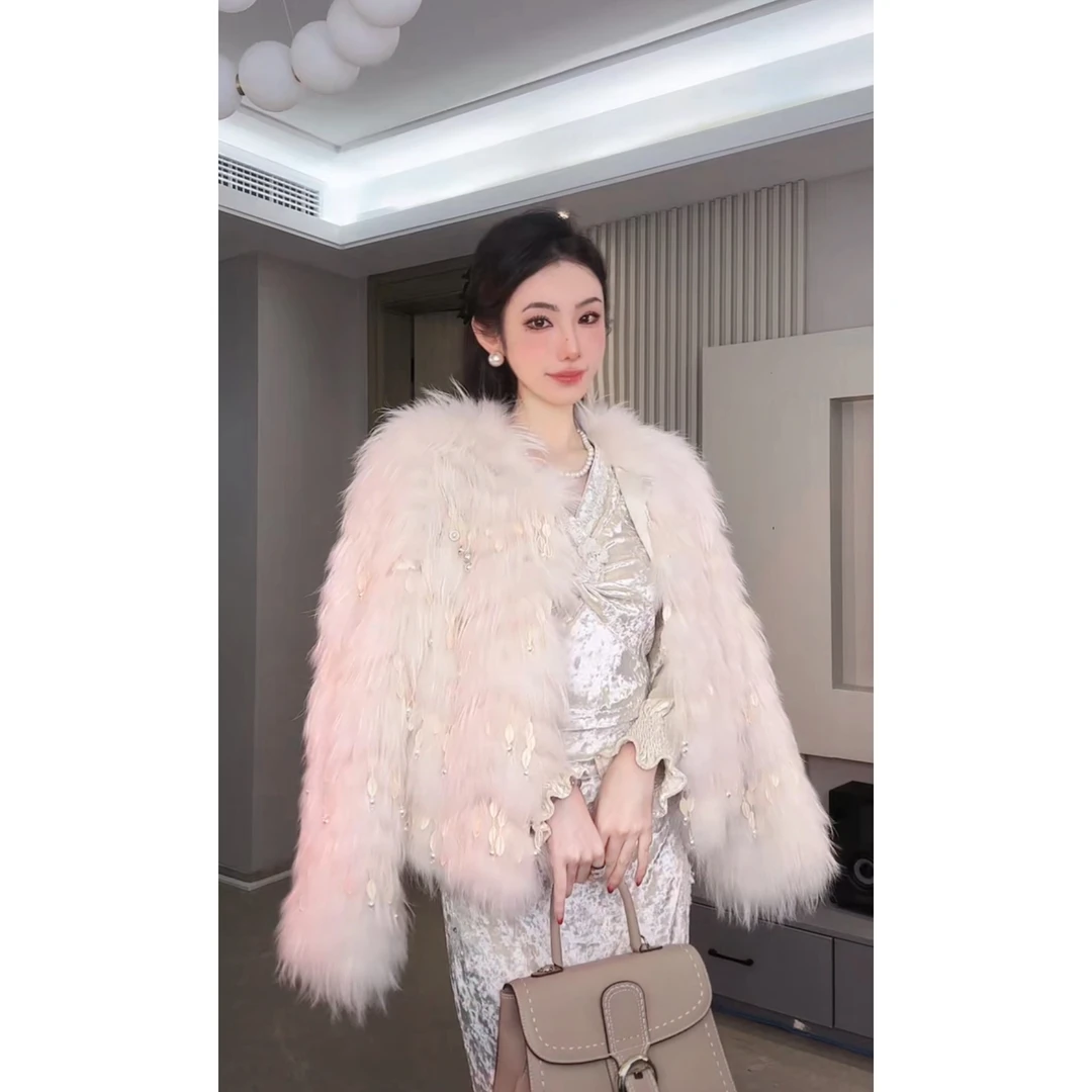 【金叶子】手工钉珠貉子毛外套轻奢高档女装DYDQ-23090004