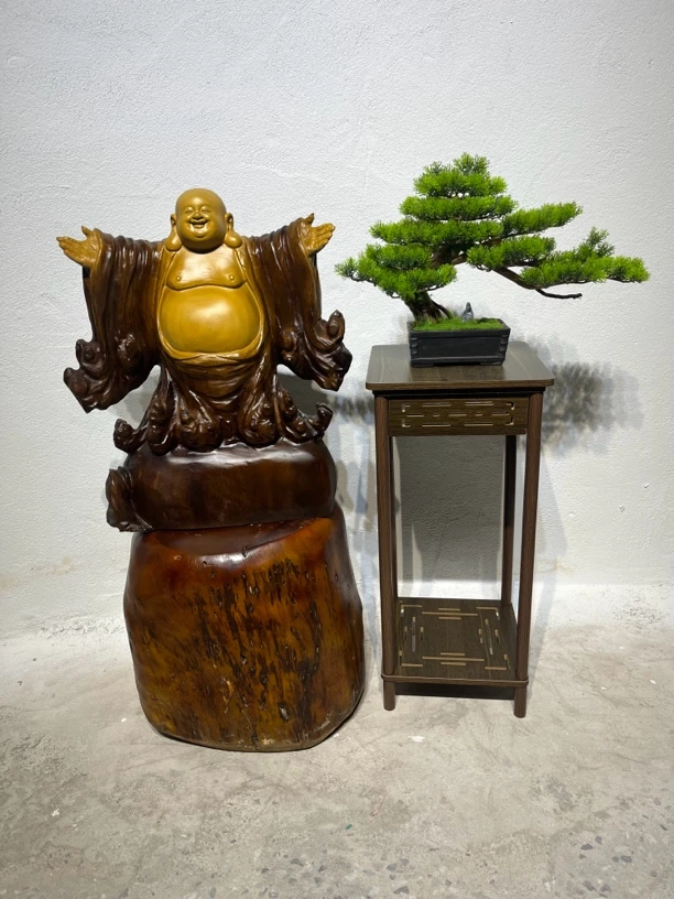 香樟木弥勒佛《笑纳百川》尺寸：长52宽17高60cm 重36斤