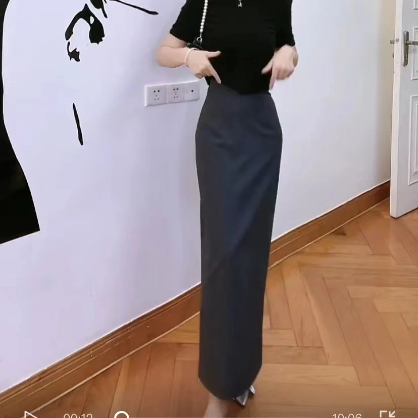 轻奢风春款直筒开衩半身裙显瘦气质高腰春秋款半身裙