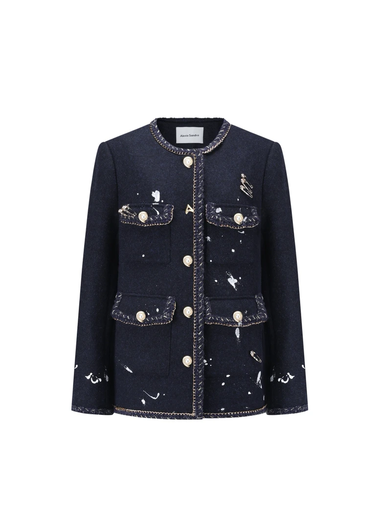 Alexia Sandra 秋冬新款手绘装饰做旧小香风夹克