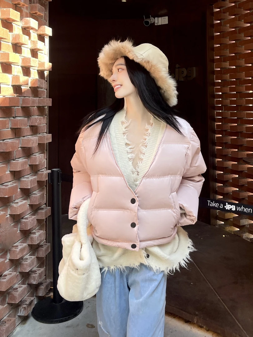 JAC FLEURANT 亮面假两件拼接破坏针织棉服外套