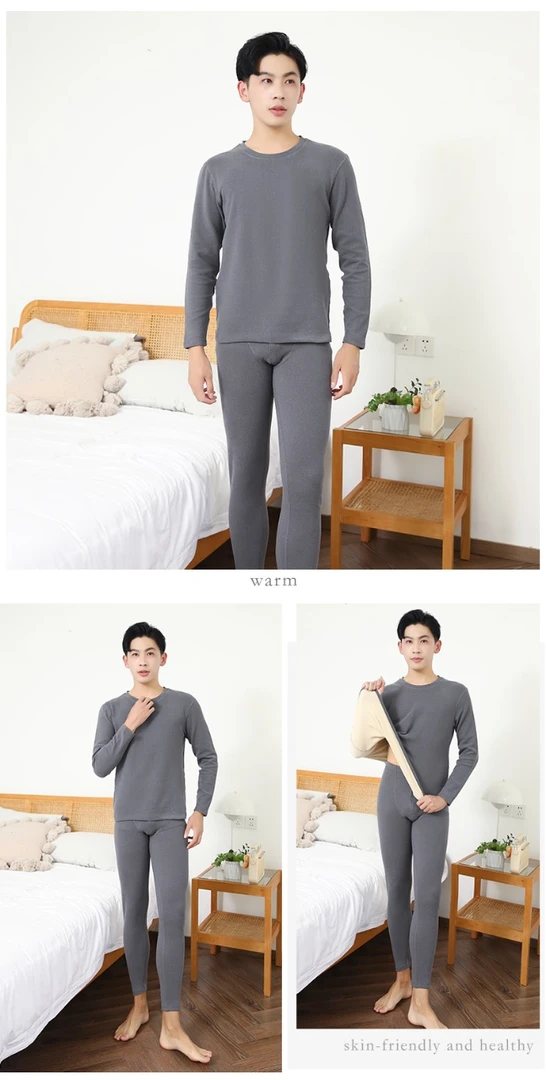 男款AB面德绒保暖秋衣秋裤家居服套装