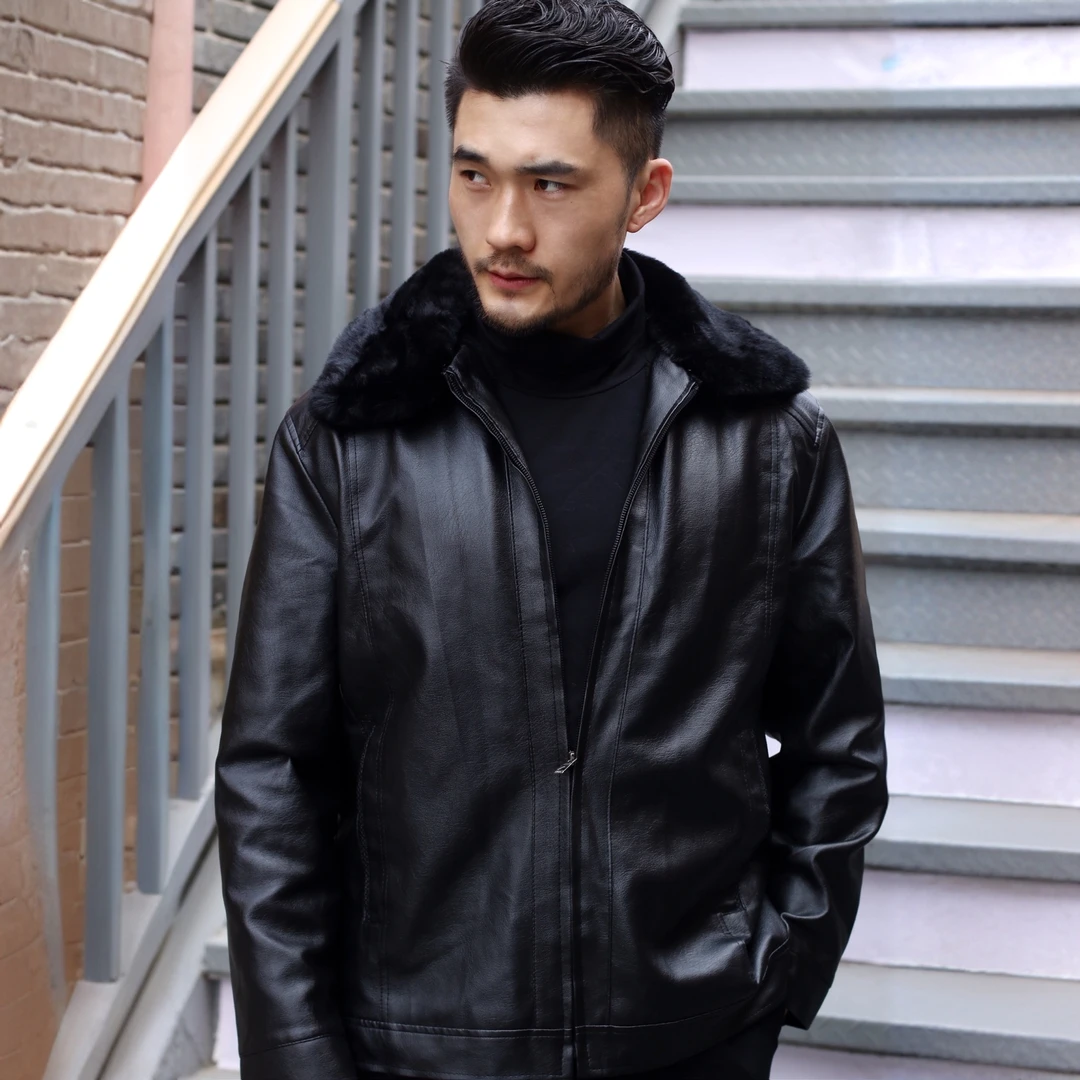 爸爸款暖心加绒皮衣