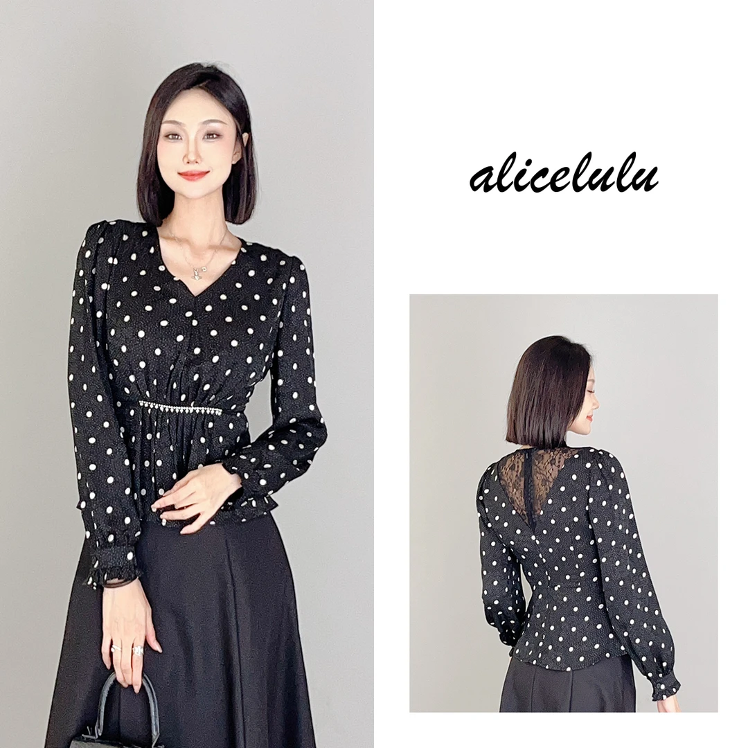 4 ALICE “复古女王”衬衫 钻饰收腰 优雅波点 S2138931Q