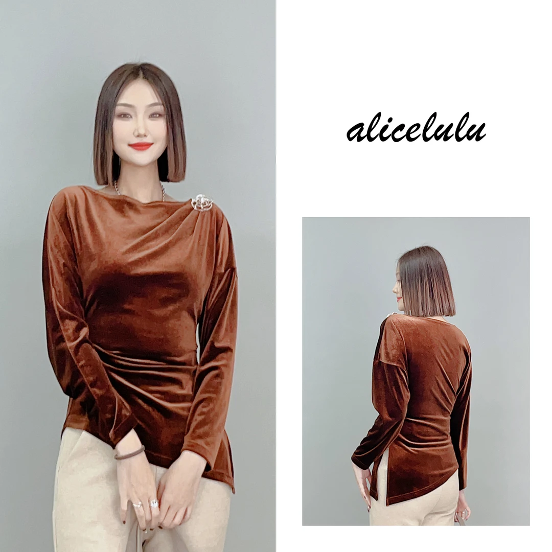 2 ALICE “新锐设计”衬衫 光泽丝绒 优雅钻饰 S2141373J