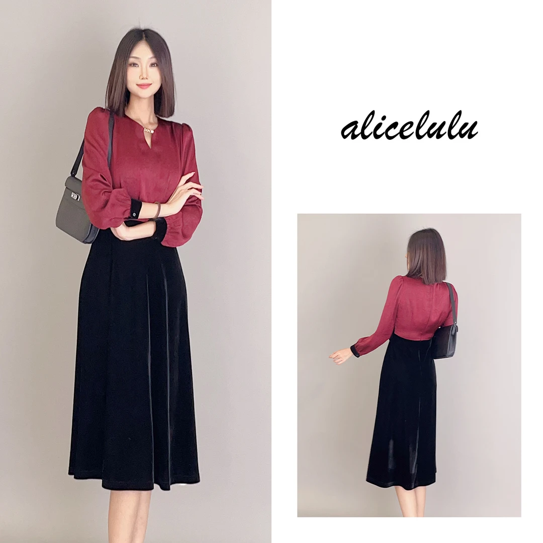 3 ALICE “丝绒晚宴”连衣裙 暗纹肌理 华贵拼色 S2139402W