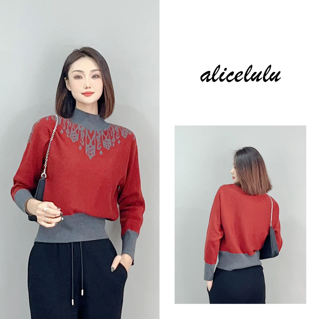 3 ALICE “冬日纤纤”毛衣 蝙蝠袖 时髦拼色 S2141311U